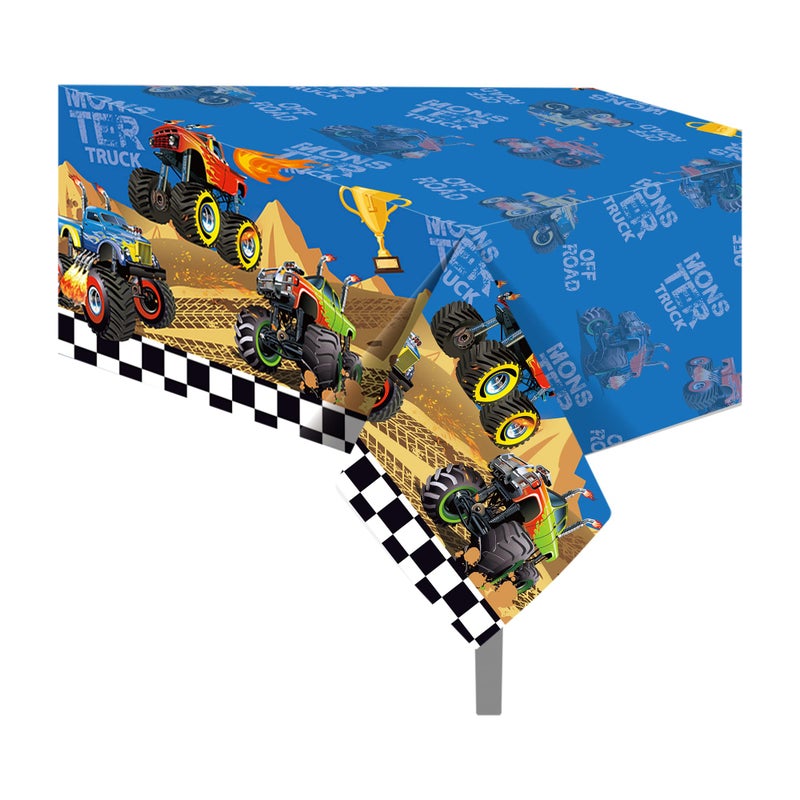 CC HOME 1 Pack Monster Truck Plastic Tablecloth 54 x 87 Inch Long Rectangular Table Cover for Buffet Birthday Party Holiday Dinner Picnic or Tablecloth for Kitchen Event Use - Image 1